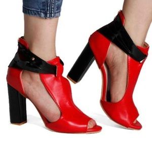 Sexy Hot! Black & Red peep toe Date Night shoes Booties boots sz 38 women 7.5
